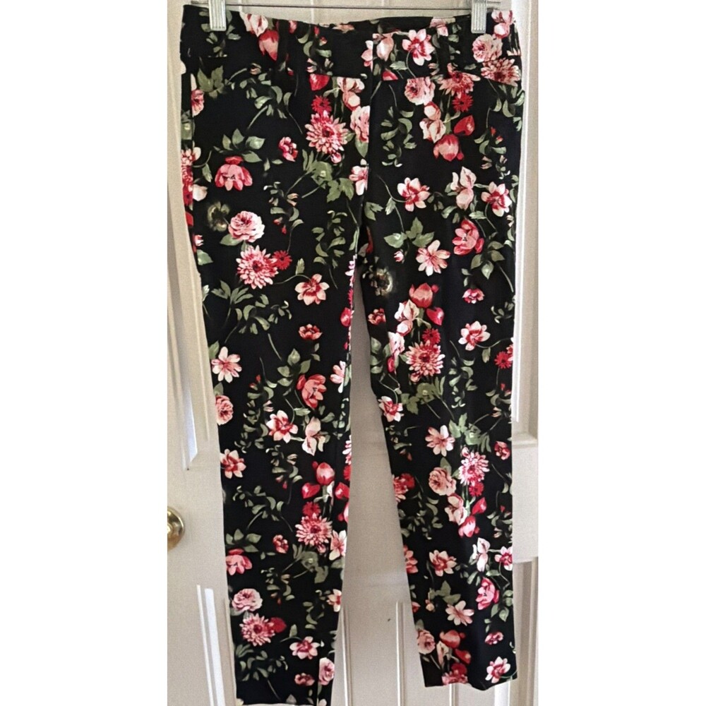 New York & Co Women’s Pants Size 2 Floral Roses Black Pink